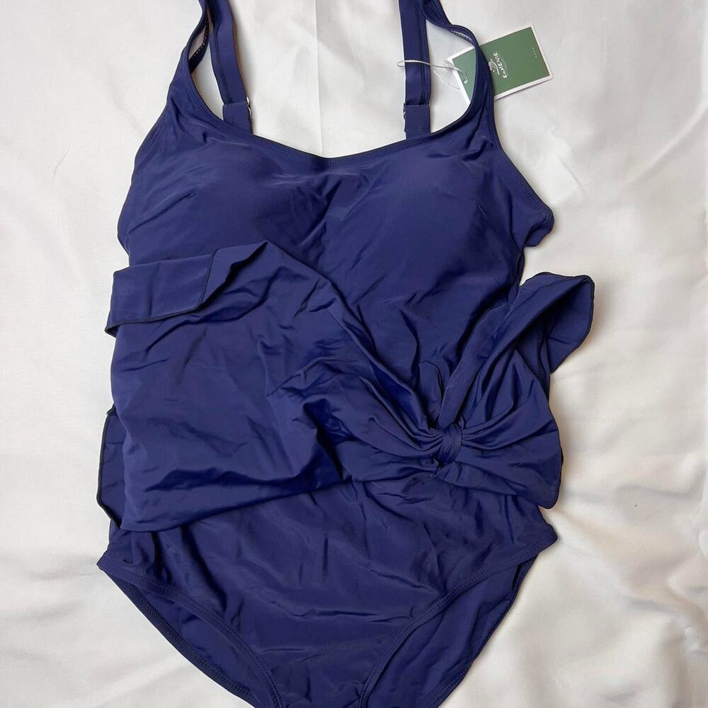 Elegant Waves One-Piece Dress Swimsuit – Blue (Medium) by EoMenie